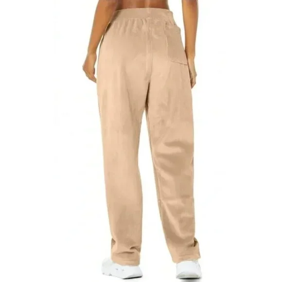 Alo Velour Baller Pant Sand Dune Corduroy Thick Soft Ribbed Plush Sweats Joggers - Picture 2 of 8